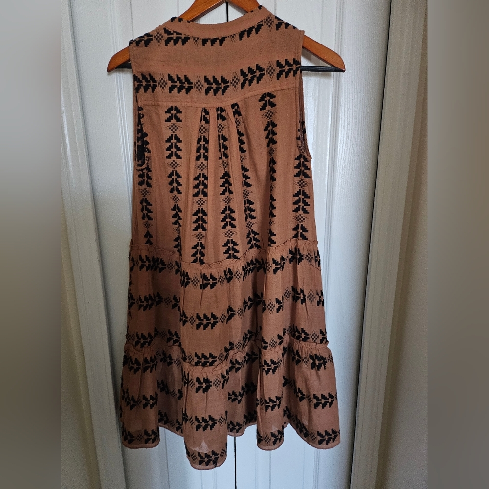 Elan Bohemian Tribal Print Tiered Dress Small Rust Cotton Festival Mini Sz Small - Picture 10 of 12